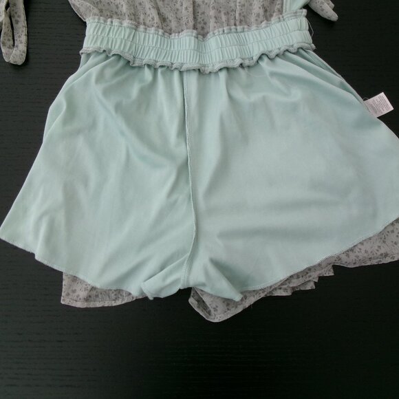 Like New Francesca's Blue Rain Moss Green Chiffon Romper S Feminine Flowy - Picture 10 of 11